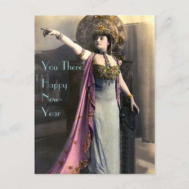 Demanding a Happy New Year Holiday Postcard (Front)