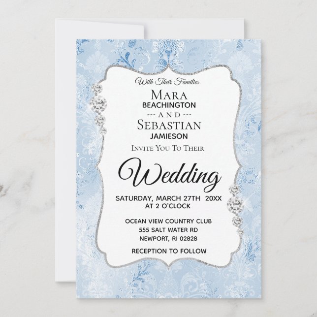 *~* Demask Photo - RSVP - QR Diamond Wedding Invitation (Front)