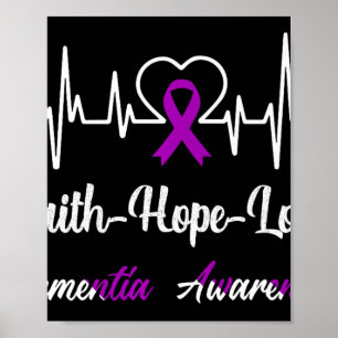 Dementia Awareness Heartbeat Christian Cross Purpl Poster