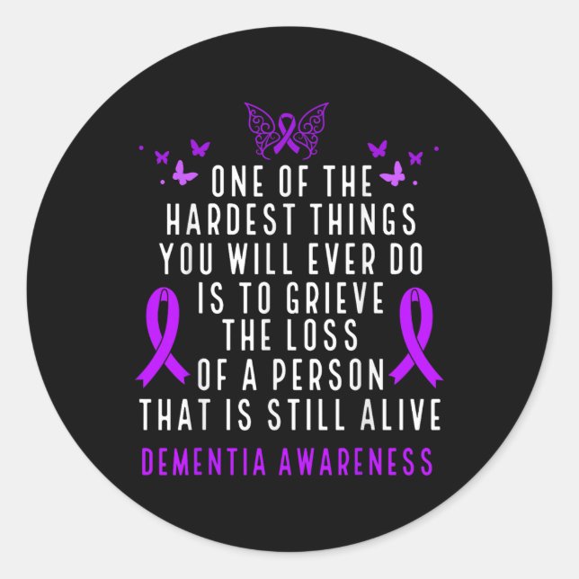 Dementia Awareness Month Butterfly Warrior Heimers Classic Round Sticker (Front)