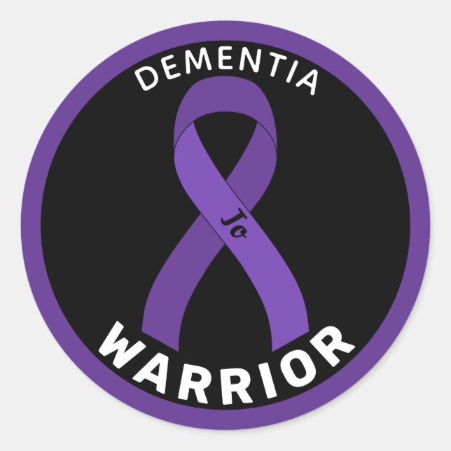 Dementia Warrior Ribbon Black Round Sticker (Front)
