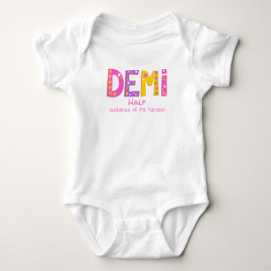 Demi girls name meaning pink purple flower stars baby bodysuit
