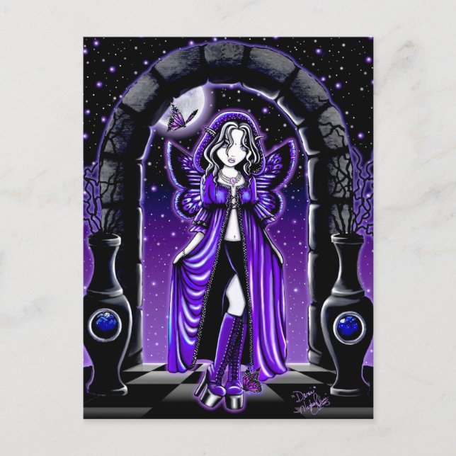 "Demi" Gothic Blue Butterfly Fairy Art Postcard (Front)