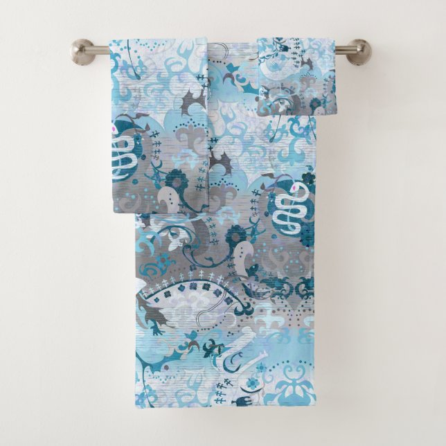 Demiboy Dragon Damask - Stylish Pride Flag Colours Bath Towel Set (Insitu)