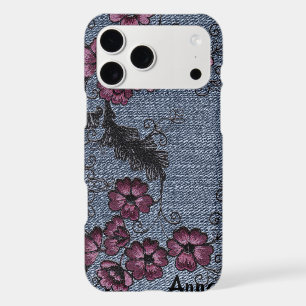 *~* Demin Black Scrolls Pink Flowers