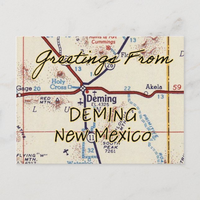 Deming NM Vintage Map Postcard (Front)