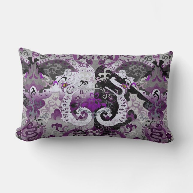 Demisexual Dragon Damask - Pride Flag Colours Lumbar Cushion (Front)