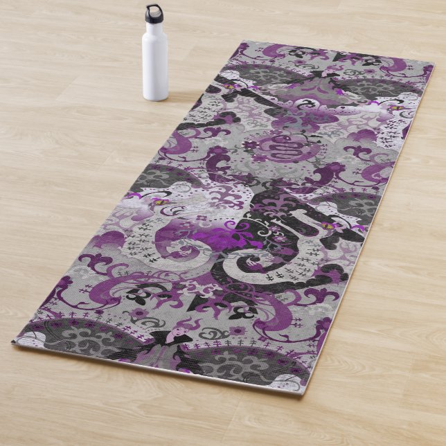 Demisexual Dragon Damask - Pride Flag Colours Yoga Mat (In Situ)