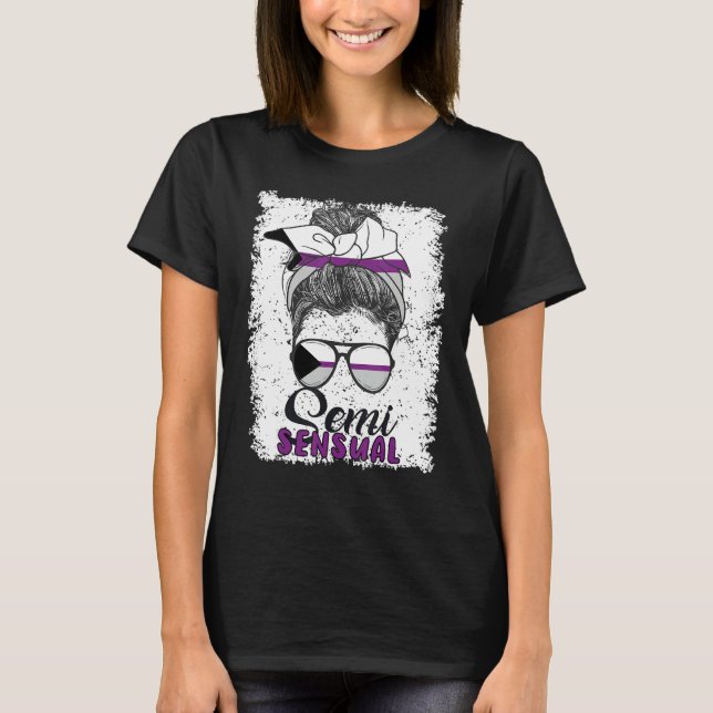 Demisexual Joke Messy Bun Lady Demisexual Flag T-Shirt (Front)