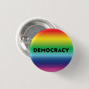 Democracy black text rainbow gradient lgbt pride 3 cm round badge
