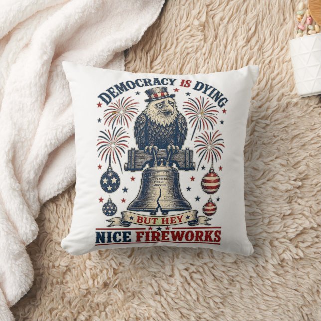 Democracy Dying Eagle Liberty Bell Fireworks  Cushion (Blanket)