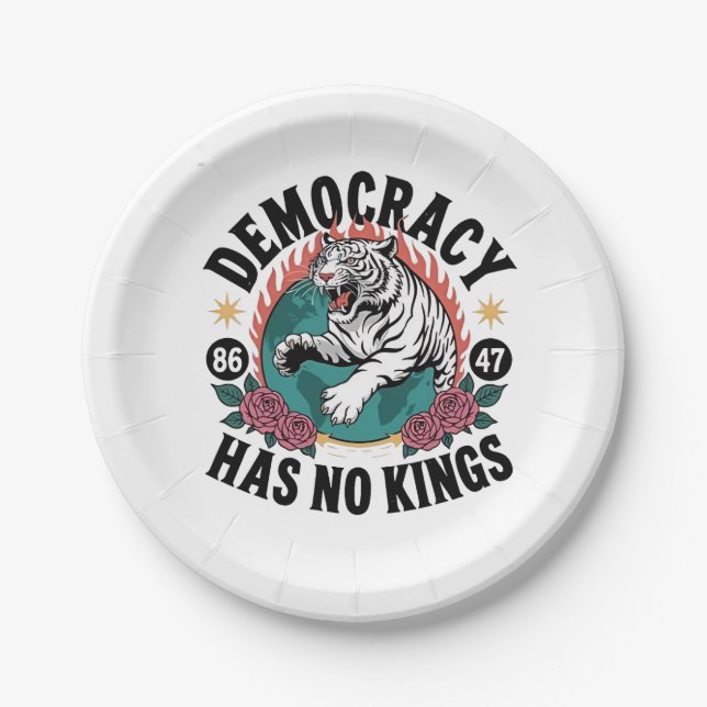 Democracy Has No Kings 86 47 Tiger Paper Plate (Front)