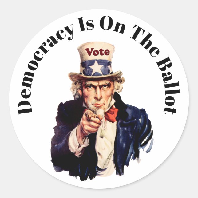 Democracy is on the Ballot 2026 Classic Round Sticker (Front)