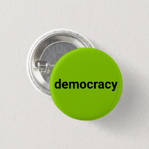 Democracy modern typography black lime green cool 3 cm round badge