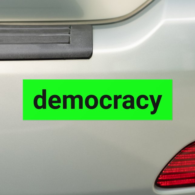 Democracy modern typography black neon green cool bumper sticker (On Car)