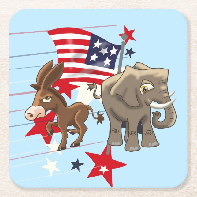 Democrat and Republican Square Paper Coaster (Front)