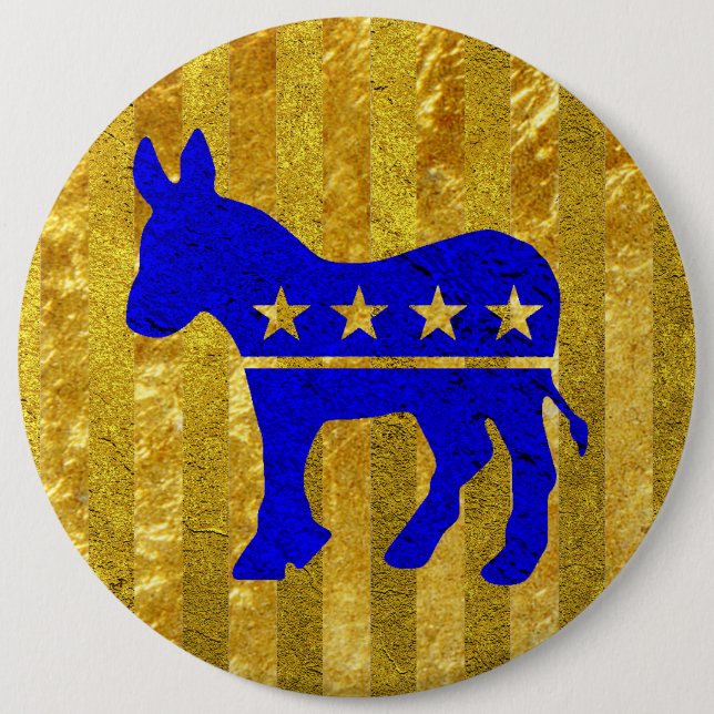 Democrat Donkey Blue Gold 6 Cm Round Badge (Front)