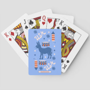 Democrat Donkey Monogram Name Red White Blue Playing Cards