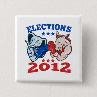 Democrat Donkey Republican Elephant Mascot 2012 15 Cm Square Badge