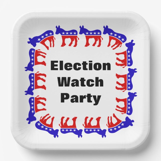Democrat Election Watch Party Paper Plate (Front)
