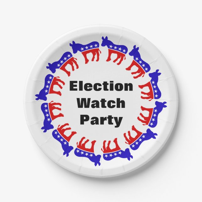 Democrat Election Watch Party Paper Plate (Front)