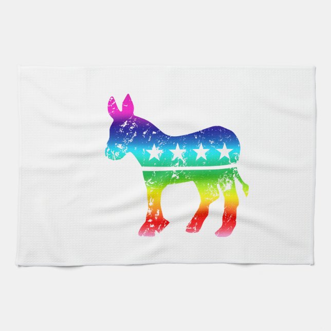 Democrat Original Donkey Distressed Rainbow Tea Towel (Horizontal)