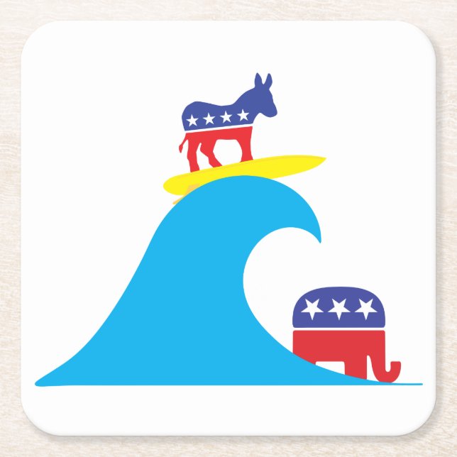 Democratic Donkey Rides the Blue Wave Square Paper Coaster (Front)