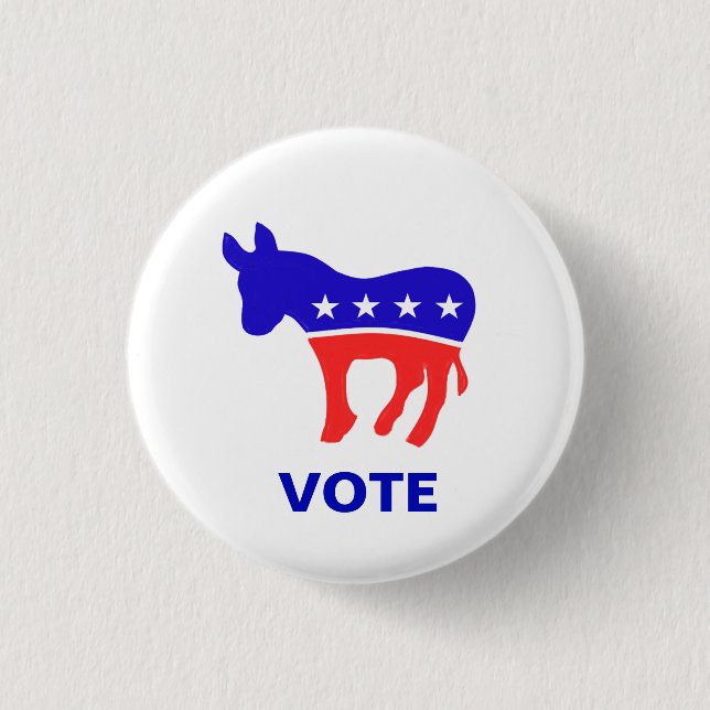Democratic party logo and editable vote text 3 cm round badge (Front)
