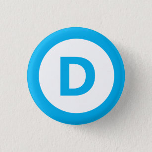 Democratic party logo in turquoise on white 3 cm round badge