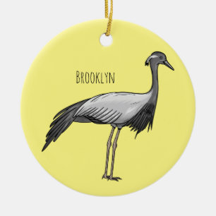 Demoiselle crane bird cartoon illustration ceramic tree decoration