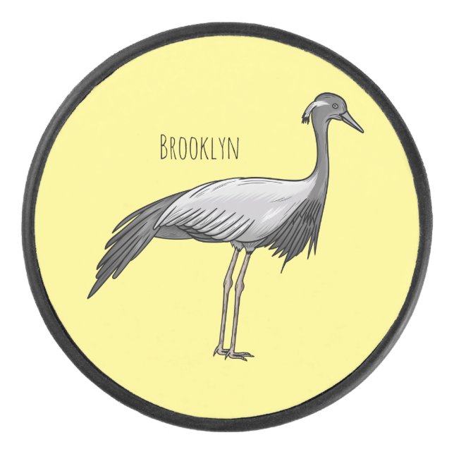 Demoiselle crane bird cartoon illustration hockey puck (Front)
