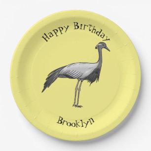 Demoiselle crane bird cartoon illustration paper plate