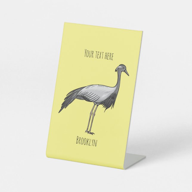 Demoiselle crane bird cartoon illustration pedestal sign (Front)