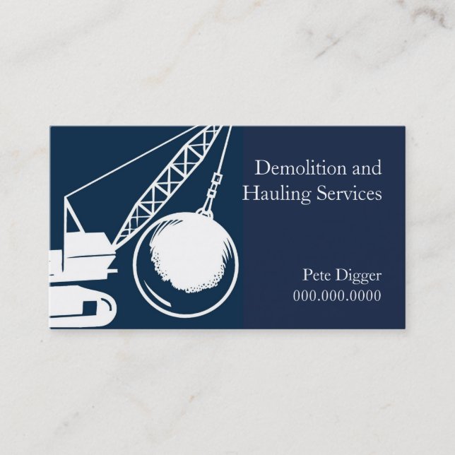 Demolition and Hauling Service Construction Business Card (Front)