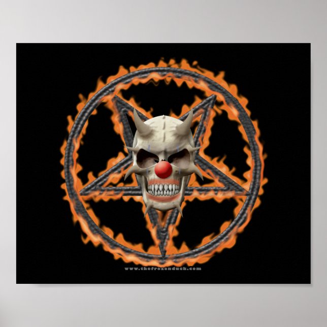 Demon Clown Skull & Burning Pentagram Poster (Front)