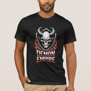 Demon Empire Skull Graphic Horned Devil Shield T-Shirt
