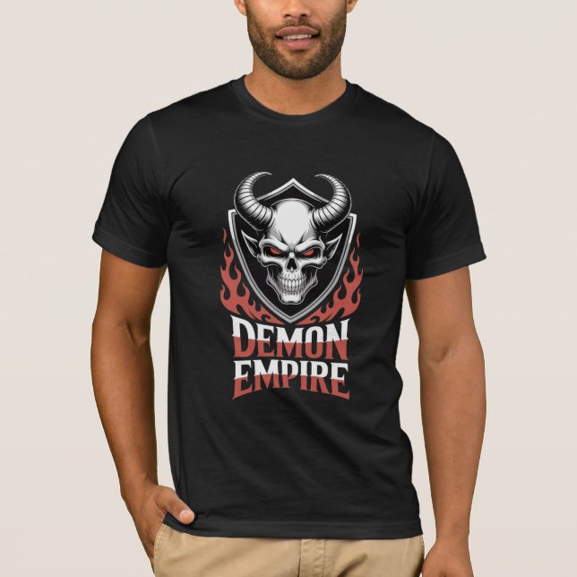 Demon Empire Skull Graphic Horned Devil Shield  T-Shirt (Front)
