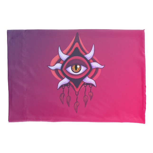 Demon Eye - Whimsigoth Horror Art in Pink Pillowcase (Front)