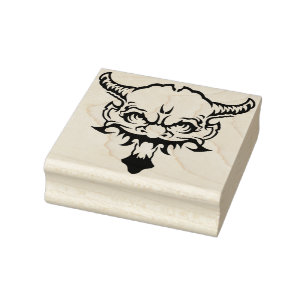 Demon head with horns illustration art stamp