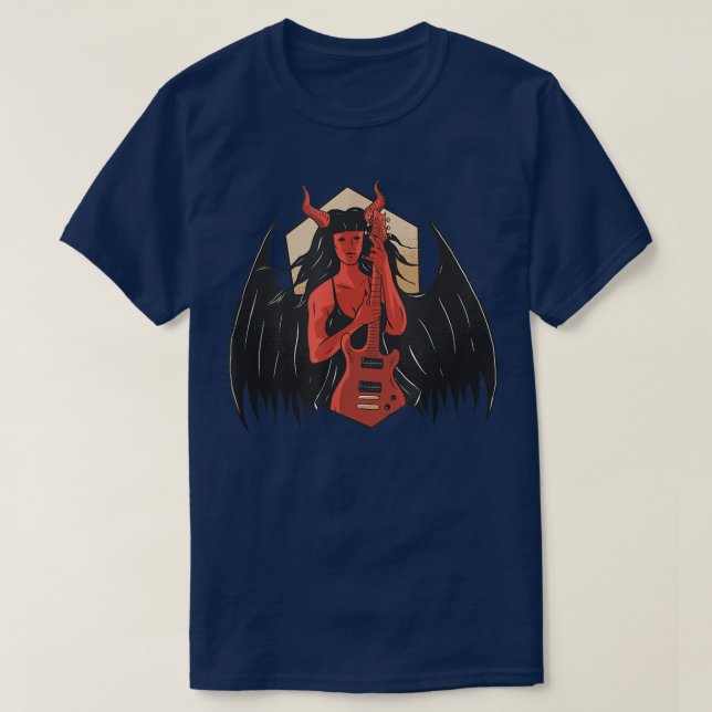Demon Hell Lucifer Devil Evil Underworld Guitar Mu T-Shirt (Design Front)