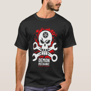 Demon Mechanic Skull Wrench Car Repair Engineer T-Shirt