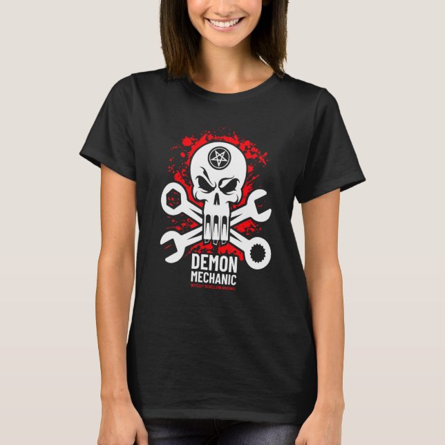 Demon Mechanic Skull Wrench Car Repair Engineer T-Shirt (Front)