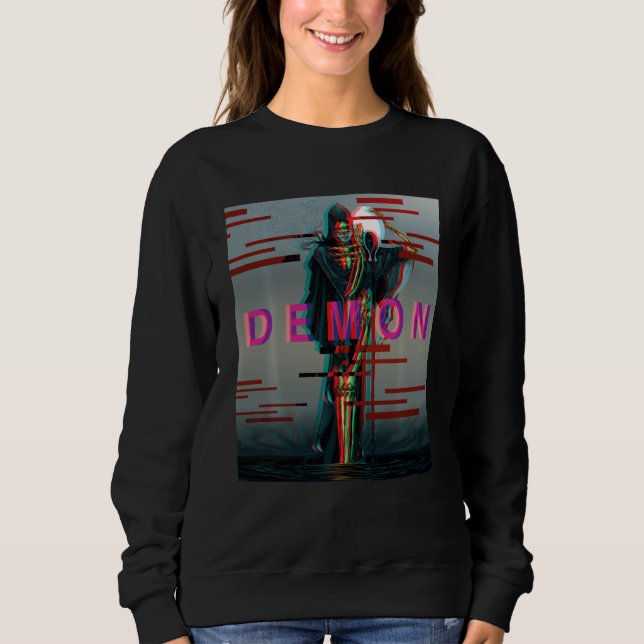 Demon Oni Mask Glitch Aesthetic Style Japan Vaporw Sweatshirt (Front)