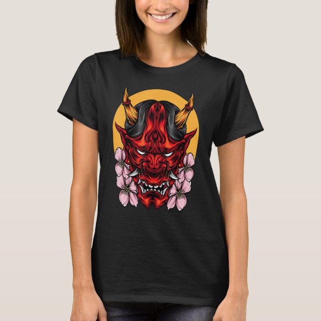 Demon Oni Mask With Sakura T-Shirt (Front)