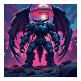 Demon Robots with Wings in a UFO Poster