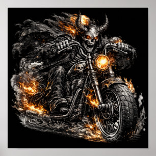 Demon Skull Biker Motorcycle  Poster