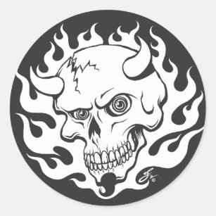 Demon Skull in Flames Classic Round Sticker