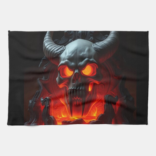 Demon Skull Throne Halloween Kitchen Towel (Horizontal)