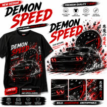 Demon Speed Muscle Car Dark Racing - Black T-Shirt