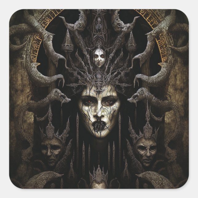 Demon Woman Monster Horror Art Square Sticker (Front)